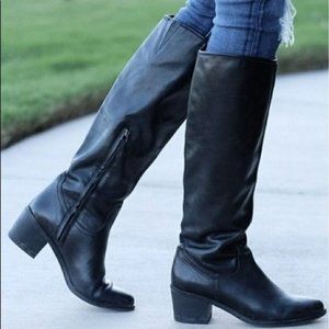 Sam Edelman Loren Tall Black Leather Riding Boots US 8.5 Block Heel